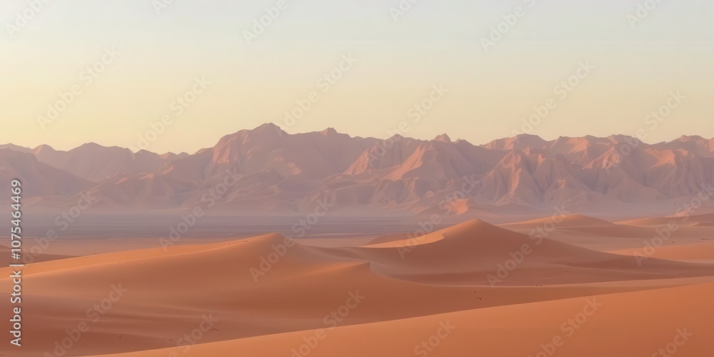 Barren western desert in Egypt at Farafra Oasis with rolling sand dunes, sparse vegetation, and distant mountains, mountains, realistic, wilderness Barren western desert in Egypt at Farafra Oasis with rolling sand dunes, sparse vegetation, and distant mountains, mountains, realistic, wilderness
