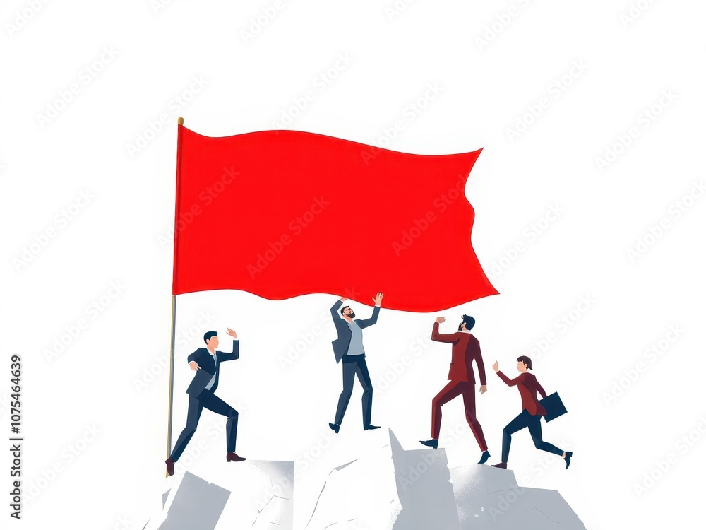 Business team working together to overcome red flags and achieve their goal, success, determination Business team working together to overcome red flags and achieve their goal, success, determination