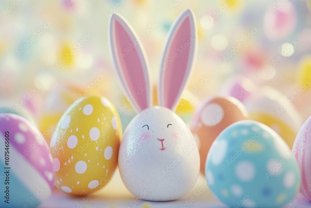 Cute Easter Bunny Surrounded by Colorful Eggs Cute Easter Bunny Surrounded by Colorful Eggs