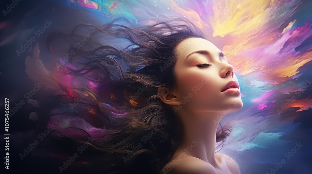 a woman with her eyes closed and her hair blowing in the wind a woman with her eyes closed and her hair blowing in the wind