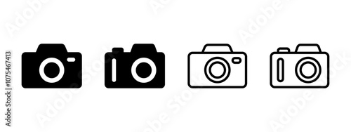 Camera icon. Photo camera vector illustration. Photograph symbol. Snapshot sign. Capture pictogram. Photographer outline and black filled concept.