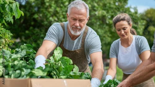 Wallpaper Mural Two volunteers work together to gather fresh greens in a community garden during springtime. Their efforts support local sustainability and promote healthy eating habits Torontodigital.ca