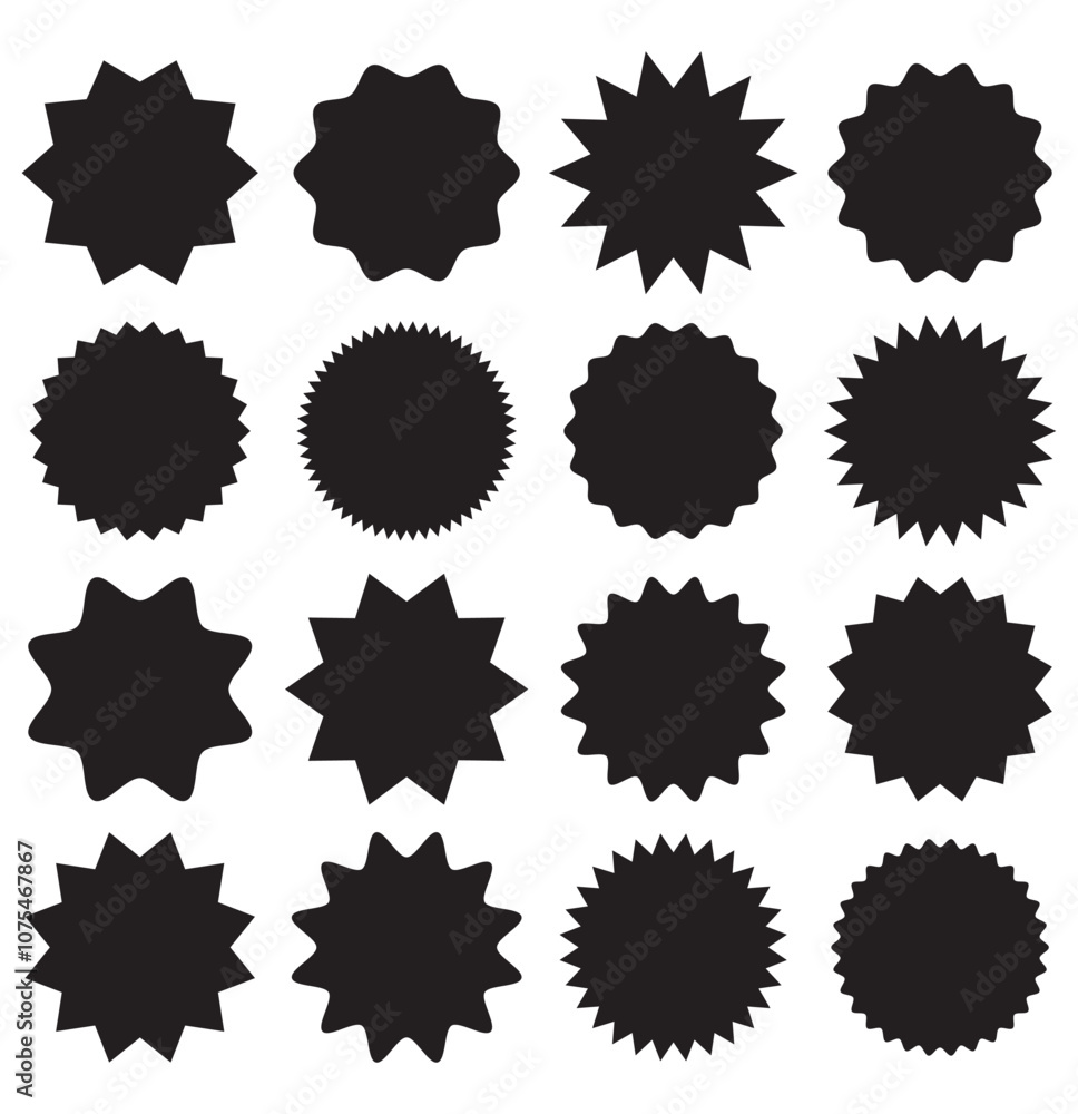Circle sticker set. Wavy edge promo black badges. Star burst shape tags for price. Circle sticker set. Wavy edge promo black badges. Star burst shape tags for price.
