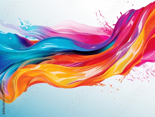 3D background abstract with waves and splashes of acrylic paint blue , yellow and pink shades on a white background. Background, wallpaper, design, paint, splash, waves, acrylic, iridescent