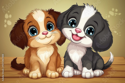 Puppy and kitten cartoon il...