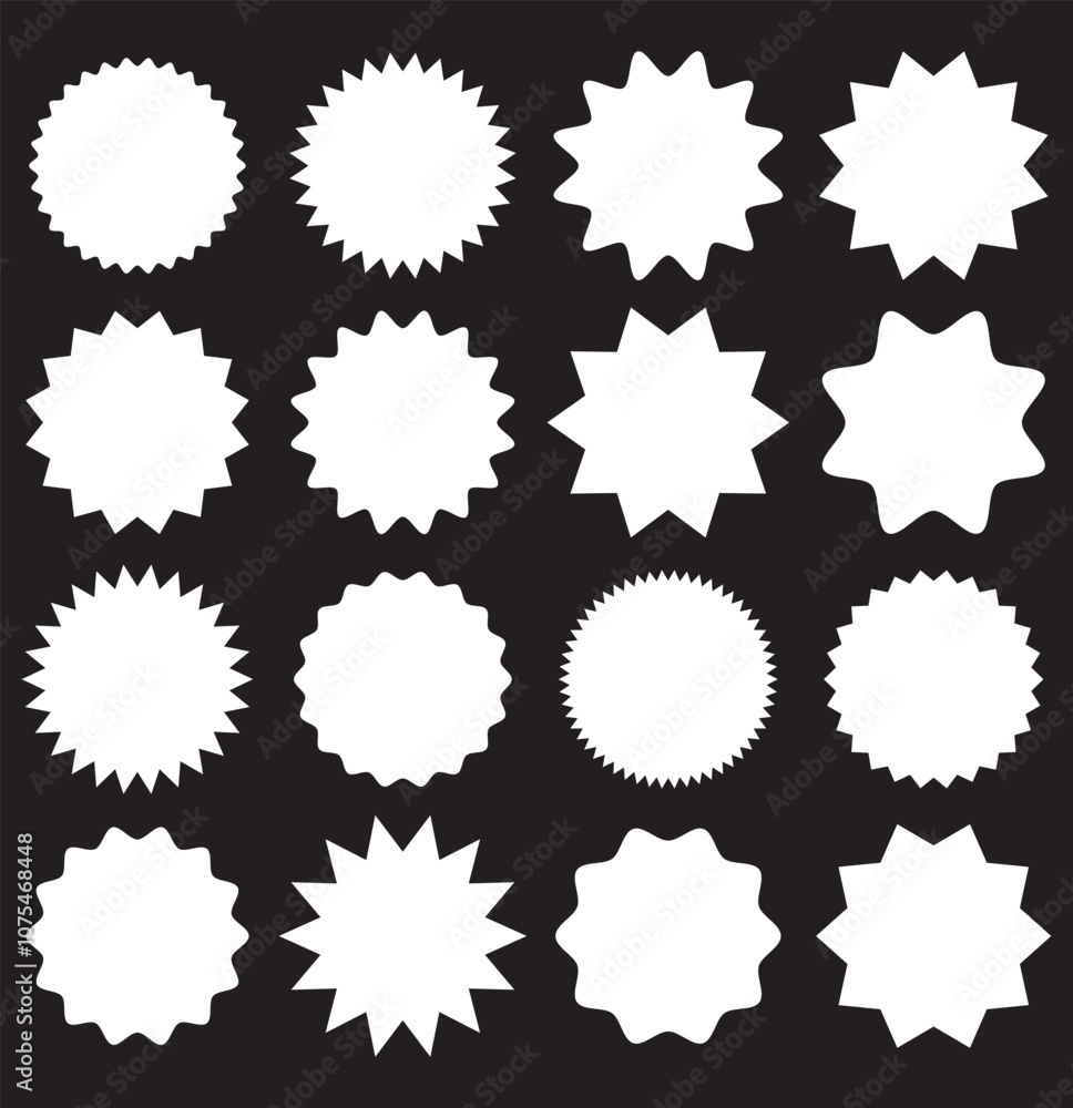 Circle sticker set. Wavy edge promo black badges. Star burst shape tags for price. Circle sticker set. Wavy edge promo black badges. Star burst shape tags for price.