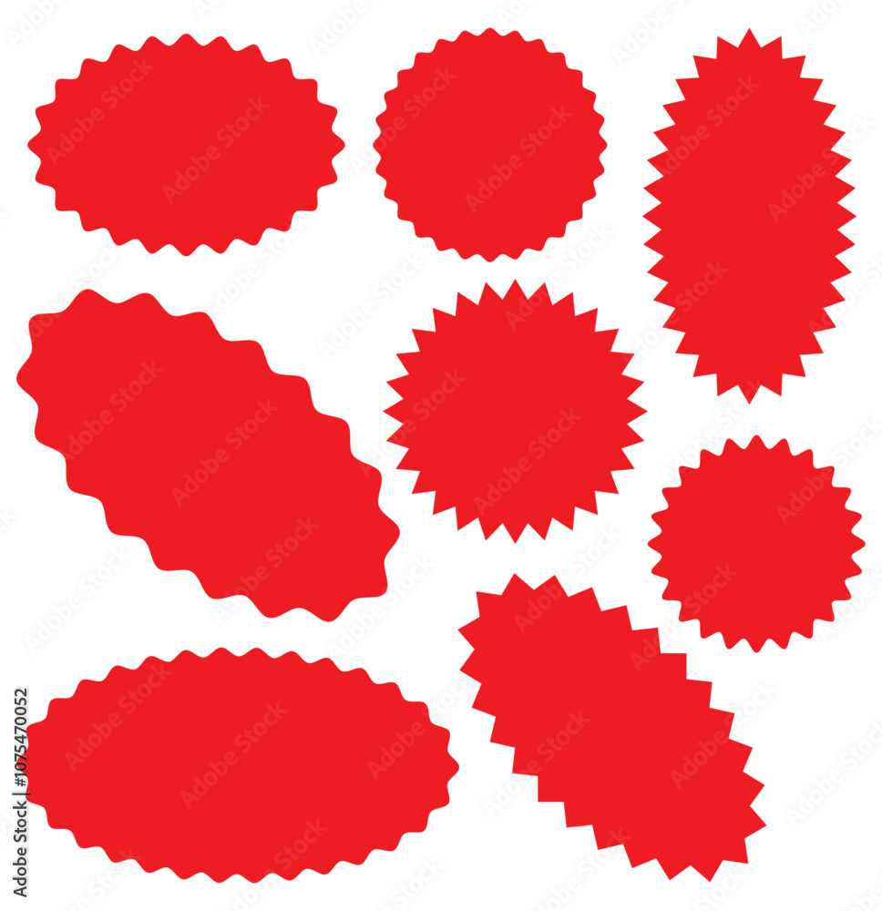 Set of black price sticker, sale or discount sticker, sunburst badges icon. Stars shape with different number of rays. Special offer price tag. 