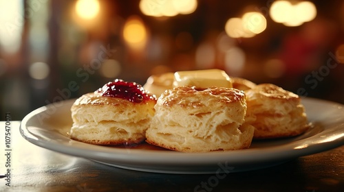 Fluffy Biscuits with Butter and Jam