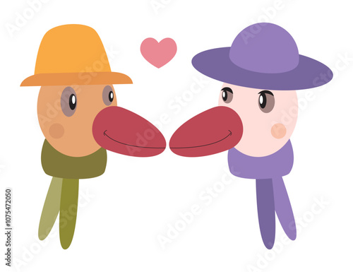 Vector illustration of two stylized ducks facing each other with a heart.