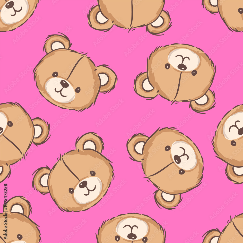 Cute teddy bear faces in a seamless repeating pattern on a bright pink background for kids children decor Cute teddy bear faces in a seamless repeating pattern on a bright pink background for kids children decor