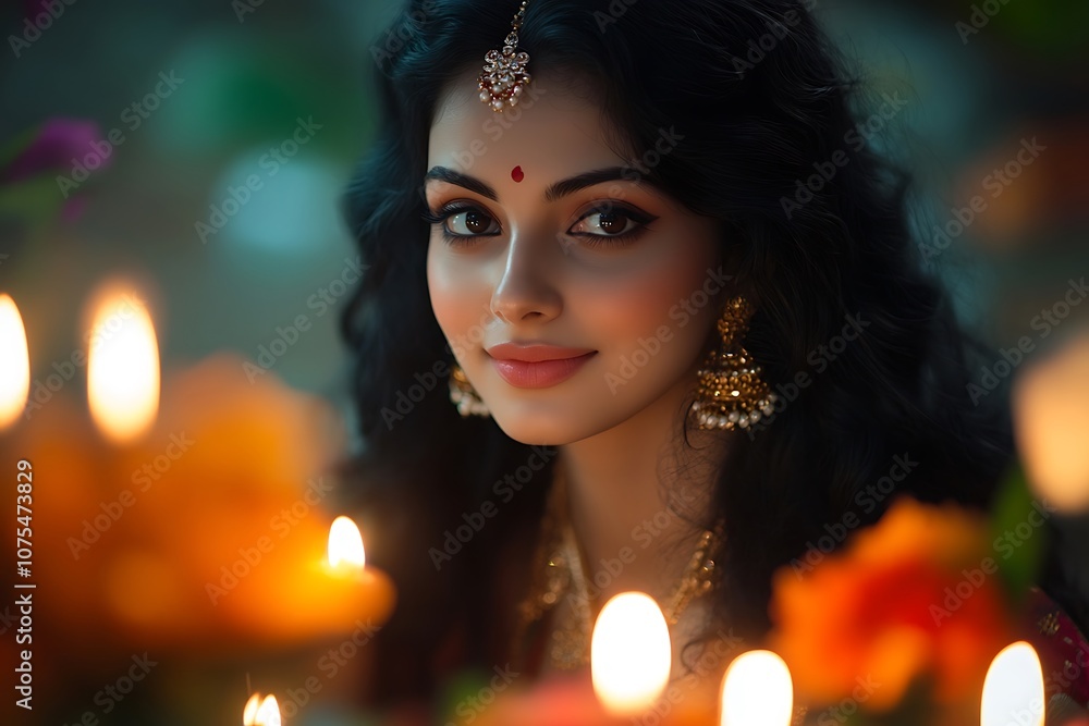 Indian Woman with Bindi and Candlelight Glow Indian Woman with Bindi and Candlelight Glow