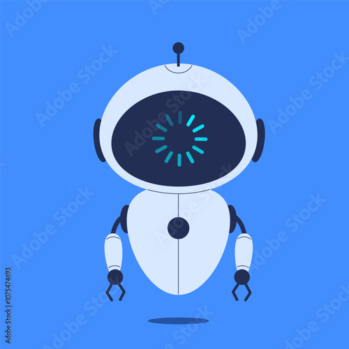 Robot with loading screen display. Vector illustration for tech themed designs, digital interfaces and concepts related to processing or waiting times