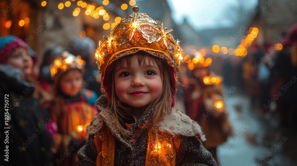 traditional village celebration, vibrant three kings parade with families in a small village, children carrying traditional epiphany stars traditional village celebration, vibrant three kings parade with families in a small village, children carrying traditional epiphany stars