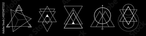 Minimalistic white triangle symbol with sacred lines and geometric shapes, inspired by ancient alchemy and spiritual rituals. Ideal for meditative art and mystical themes.