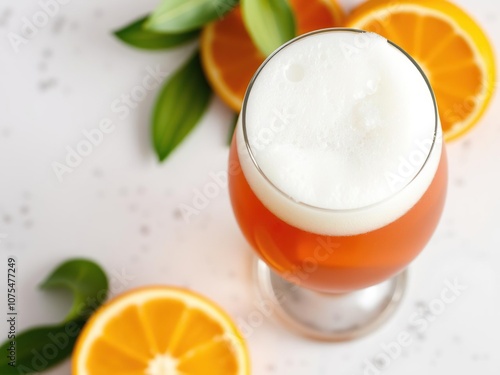 Citrus-infused Double IPA with a Thick White Head, craft beer, refreshing drink, cloudy glass photo