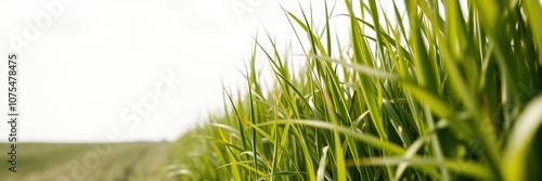 Softly swaying blades of green grass stretch towards the sky in a vast open field, landscape, colors, flowers