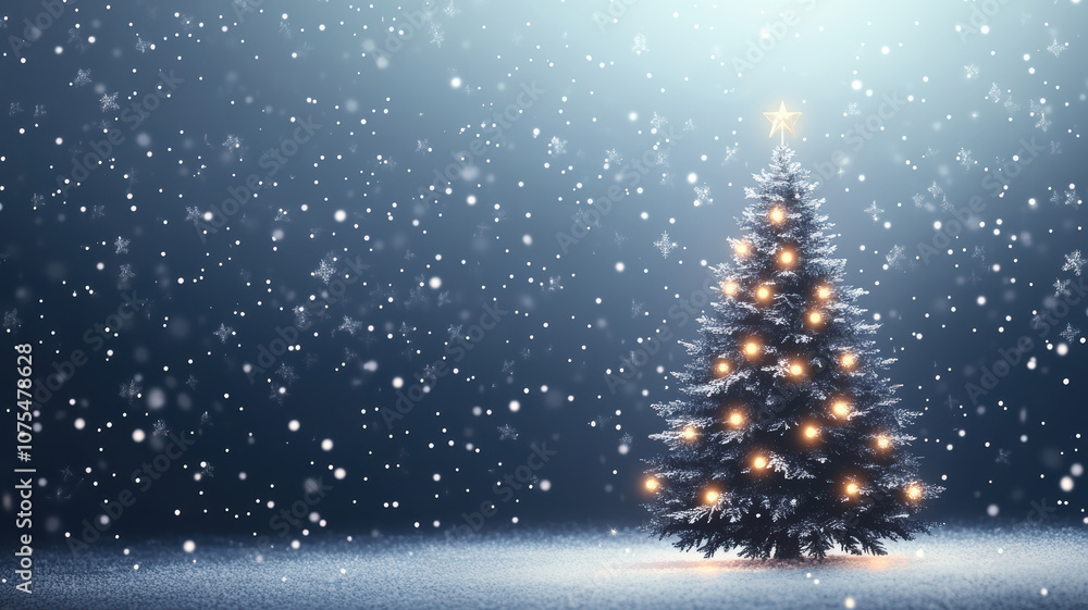 Christmas tree illustration with glowing snowflakes Christmas tree illustration with glowing snowflakes