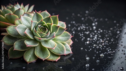 Echeveria Pulidonis leaves on a black background with subtle lighting effects, moody atmosphere, echeveria pulidonis, succulent leaves, dark background photo