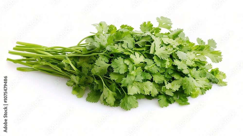 Fresh Bunch of Cilantro Isolated on White Background for Culinary and Food Photography, Ideal for Healthy Eating and Recipe Illustrations Fresh Bunch of Cilantro Isolated on White Background for Culinary and Food Photography, Ideal for Healthy Eating and Recipe Illustrations