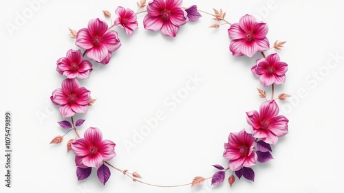 Ombre floral wreath made of layered rose gold ink flowers in shades of pink and purple, art piece, bohemian decor