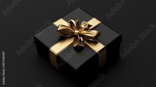 Elegant Black Gift Box with Gold Ribbon on Black Background