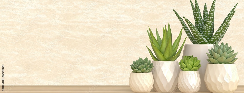 Obraz premium A delightful arrangement of various succulents in elegant pots on a wooden table, perfect for adding a touch of nature to your space