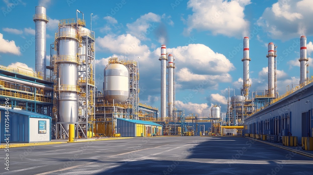 Industrial Zone with Oil Refinery Structures and Blue Sky Industrial Zone with Oil Refinery Structures and Blue Sky