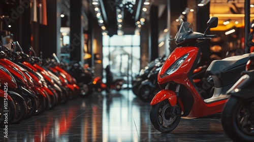 Newly Arrived Mopeds Displayed in a Modern Showroom photo