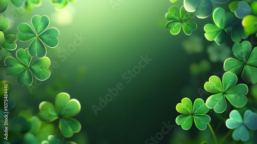 St. Patrick's Day Theme with Clover Leaves in Sunlit Field Creating a Green Lush Background