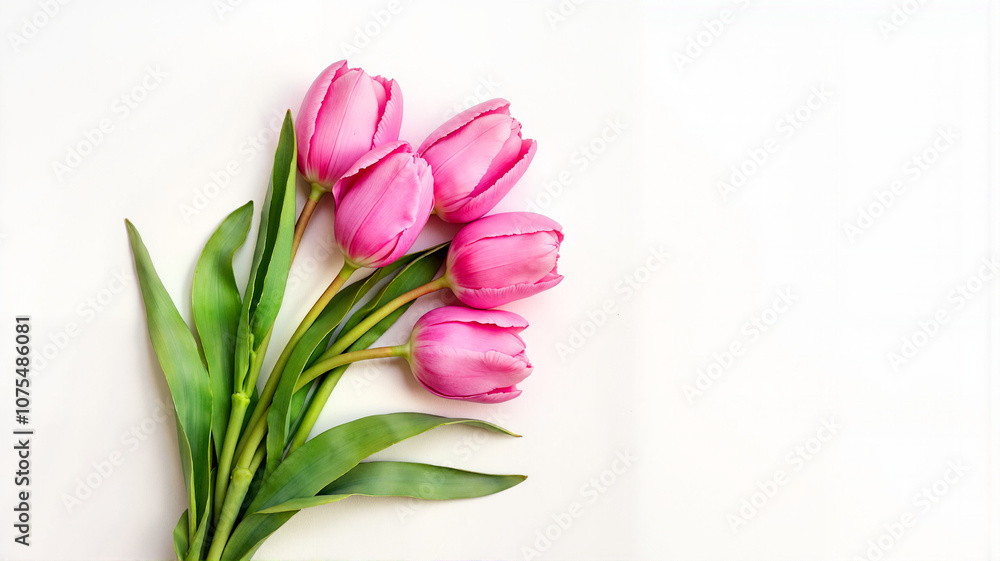Beautiful pink tulips on white background highlighting natural elegance Beautiful pink tulips on white background highlighting natural elegance