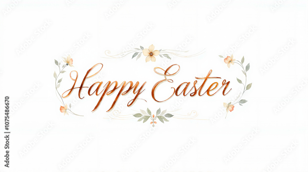 Elegant happy easter floral design with delicate pastel flowers and script typography Elegant happy easter floral design with delicate pastel flowers and script typography