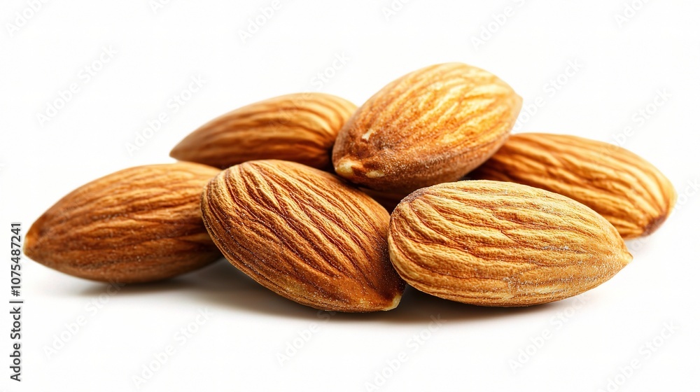 A Handful of Fresh Almonds Isolated on a Clean White Background for Culinary and Health-Focused Imagery Use A Handful of Fresh Almonds Isolated on a Clean White Background for Culinary and Health-Focused Imagery Use