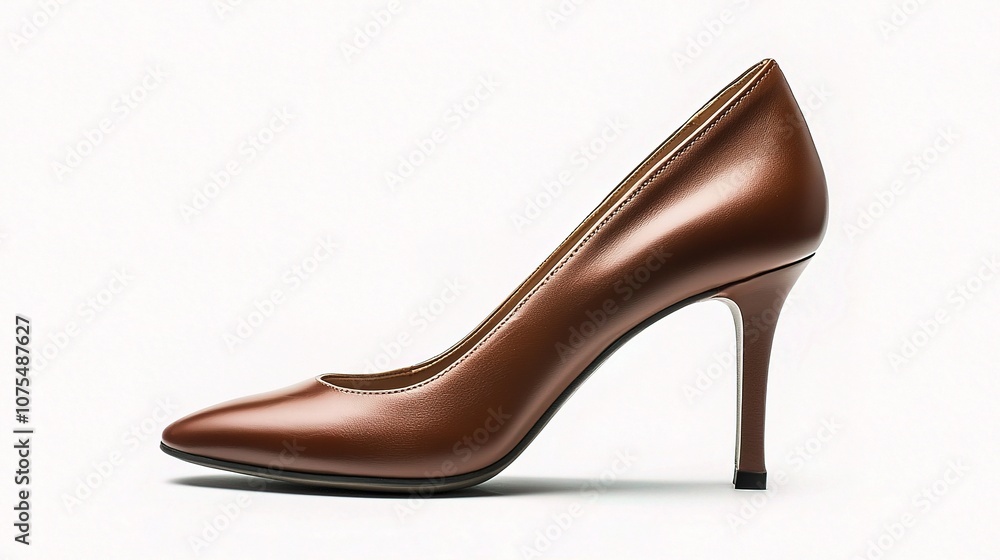 Elegant Brown High Heel Shoe Isolated on White Background for Fashion and Retail Use, Perfect for Ads, Promotional Materials, and Style Inspiration Elegant Brown High Heel Shoe Isolated on White Background for Fashion and Retail Use, Perfect for Ads, Promotional Materials, and Style Inspiration