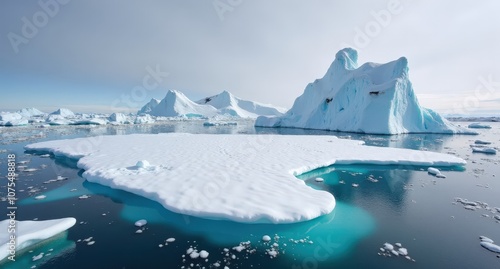 Ross Ice Shelf, Antarctica, vast icy landscape with frozen ocean under blue sky. Captured in natural light with Nikon D850, showcasing remote, pristine polar environment. photo