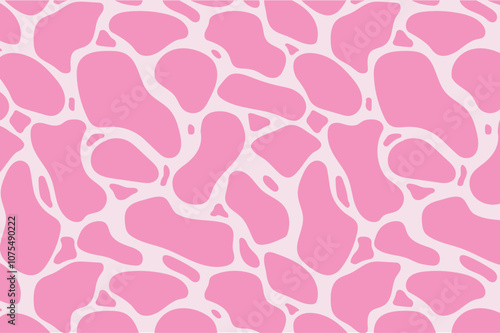 Seamless cow texture pattern, pink animal skin pattern. Hand-drawn random spots. Vector illustration. For design and printing.