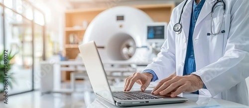 An image of a doctor using an MRI scanner in a hospital room