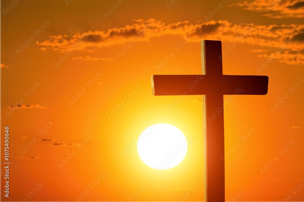 Christian wooden cross in sky background Christian wooden cross in sky background
