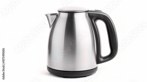 Modern Electric Kettle Isolated on White Background, Featuring a Sleek Design with a Shiny Stainless Steel Finish, Perfect for Contemporary Kitchen Settings and Culinary Experiences