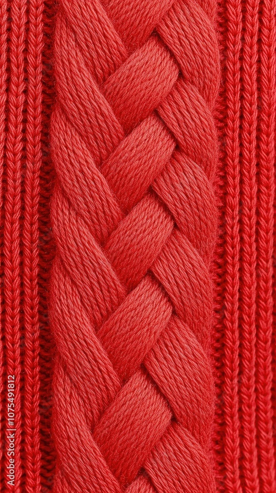 Explore the vibrant texture of a red knitted woolen sweater, showcasing intricate braiding in a stylish New Zealand textile design Explore the vibrant texture of a red knitted woolen sweater, showcasing intricate braiding in a stylish New Zealand textile design