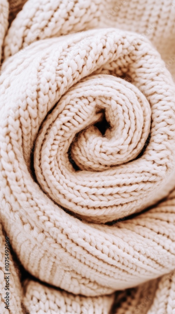 Soft beige knitted fabric in a cozy spiral reveals intricate texture perfect for home decor and fashion design inspiration Soft beige knitted fabric in a cozy spiral reveals intricate texture perfect for home decor and fashion design inspiration