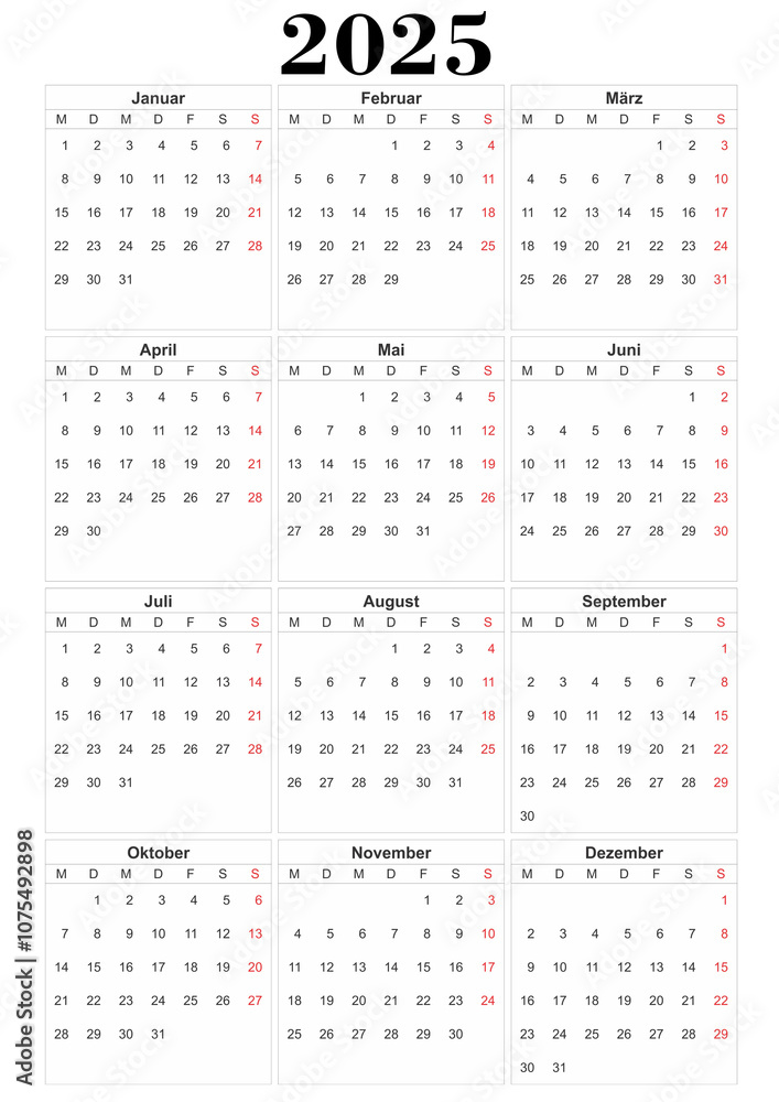 2025 calendar German, isolated on white background design element