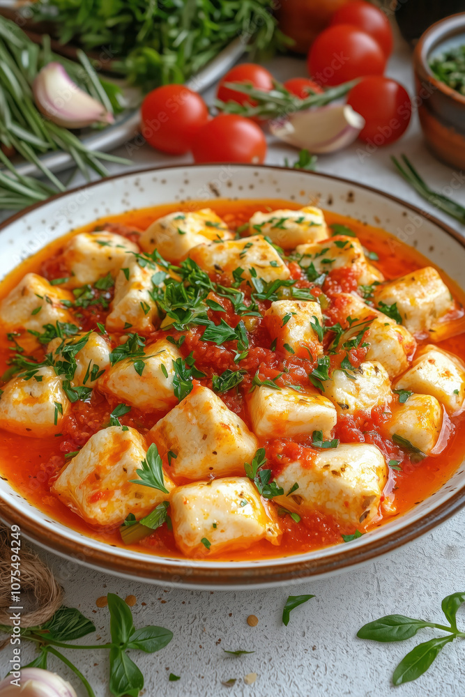 Authentic Basque Marmitako Stew | Traditional Tuna And Vegetable Dish Features Tender Chunks Of Tuna Simmered In A Vibrant Tomato And Vegetable Broth, Accented With Aromatic Herbs And Spices.