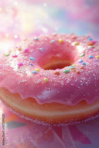 Obraz na płótnie Sweet And Vibrant | Colorful Sprinkled Donut Againts A Dreamy, Pastel-colored Background, Creating A Captivating And Mouthwatering Scene. w salonie