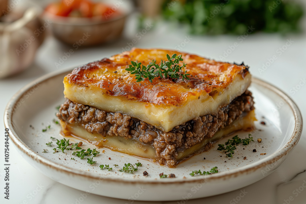 Authentic Greek Moussaka | Hearty Layered Eggplant And Meat Casserole. The Dish Features Layers Of Tender Eggplant, Flavorful Ground Meat, And A Creamy Béchamel Sauce