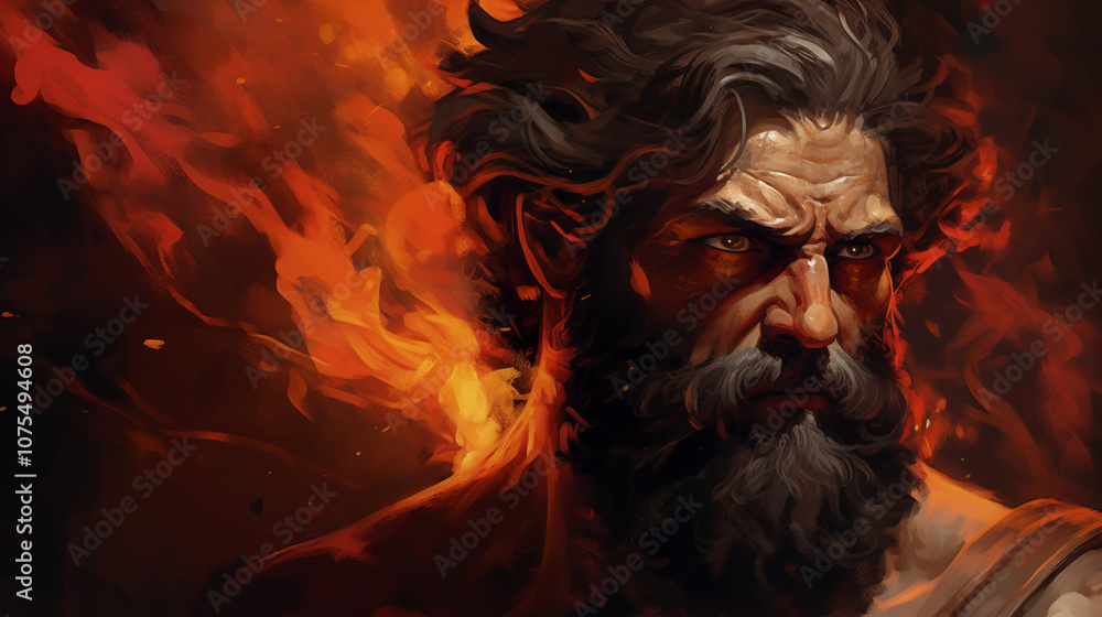 Fiery Portrait of Odysseus, Greek Hero in Intense Determination Fiery Portrait of Odysseus, Greek Hero in Intense Determination