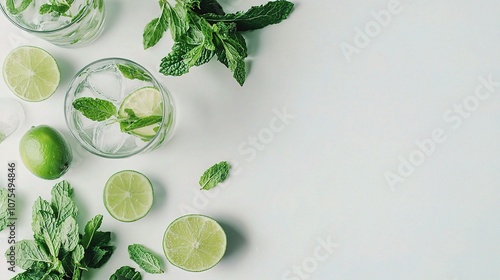Wallpaper Mural Refreshing Mojito Ingredients with Fresh Mint and Lime on Isolated Surface Perfect for Delicious Beverage and Cocktail Concepts Torontodigital.ca