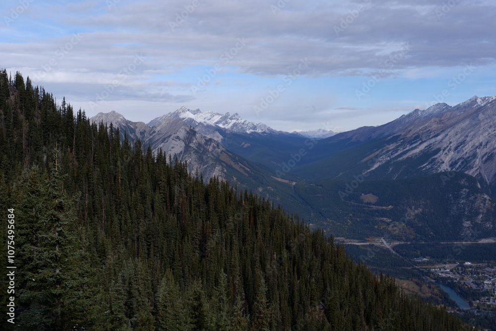 Photo of Cascade Mountain with the Bow Valley, Bow River and town of Banff within Banff National Park in Alberta, Canada. Photo of Cascade Mountain with the Bow Valley, Bow River and town of Banff within Banff National Park in Alberta, Canada.