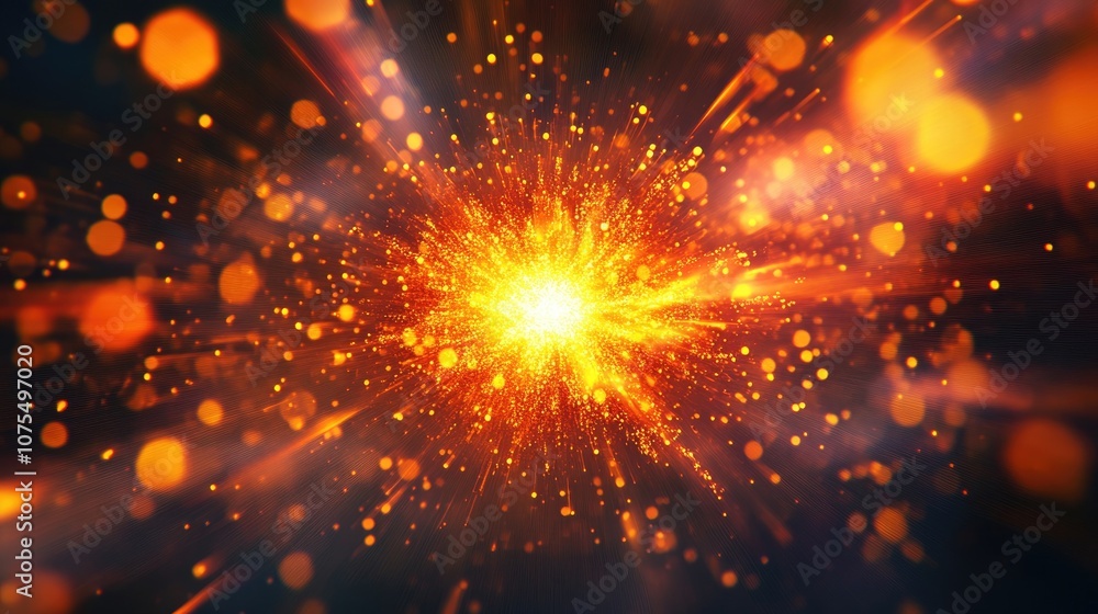 Vibrant image depicting a luminous central explosion surrounded by radiant particles reminiscent of a cosmic or fiery phenomenon Vibrant image depicting a luminous central explosion surrounded by radiant particles reminiscent of a cosmic or fiery phenomenon