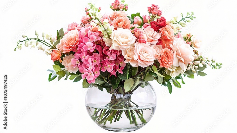 Beautiful Simple Flower Arrangement in a Glass Vase Isolated on White Background Perfect for Home or Office Decor Beautiful Simple Flower Arrangement in a Glass Vase Isolated on White Background Perfect for Home or Office Decor