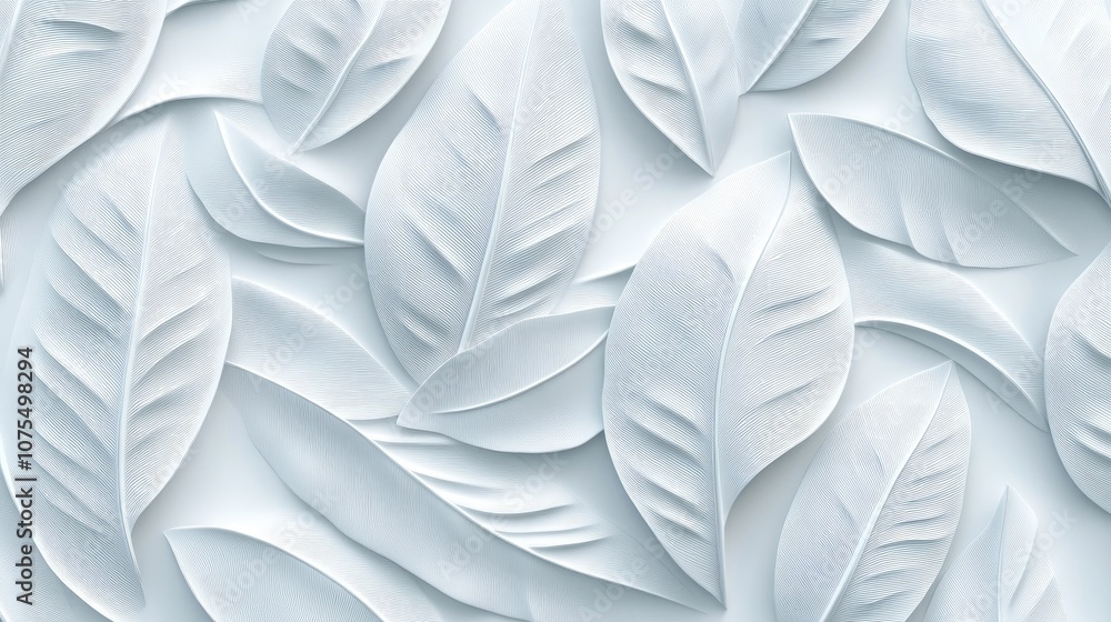 Geometric white leaf patterned 3D tile texture for background banner in panoramic view Geometric white leaf patterned 3D tile texture for background banner in panoramic view